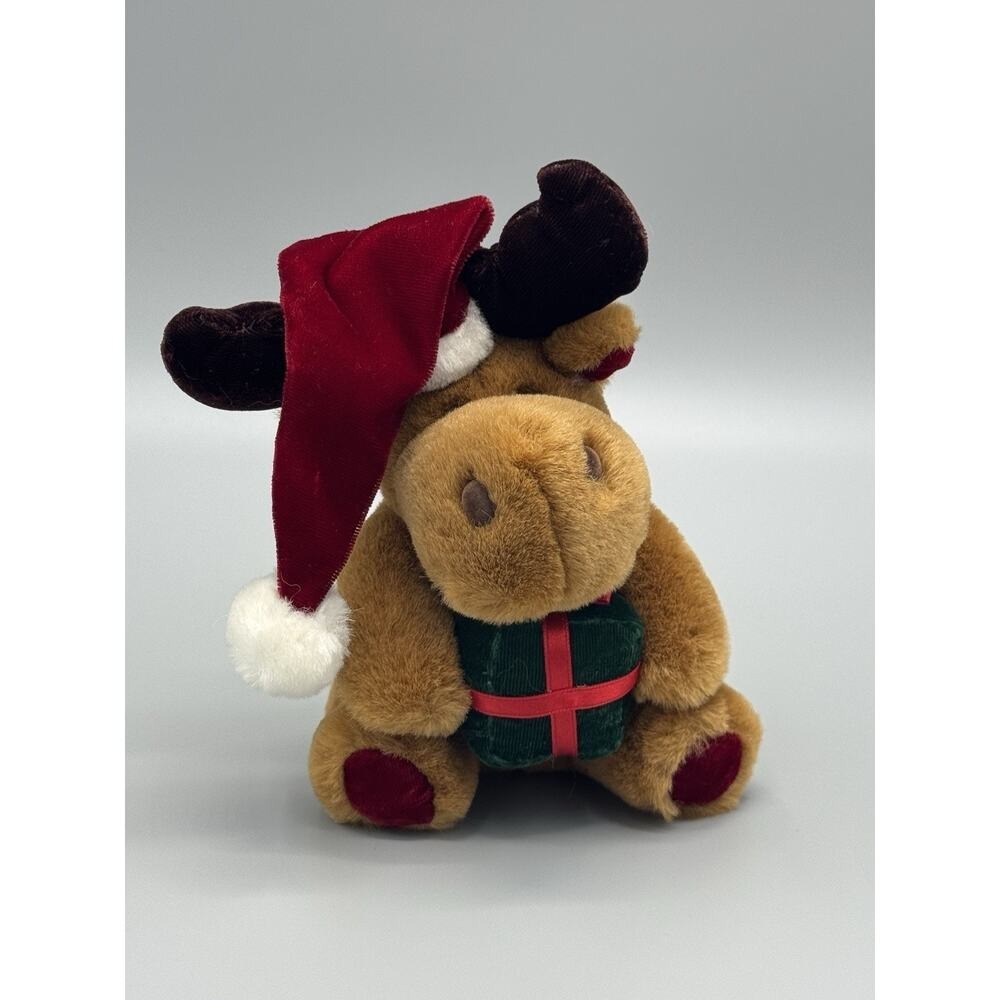 Plush Reindeer Moose In Santa Hat W/ Gift 6" Christmas Stuffed Animal No Tag